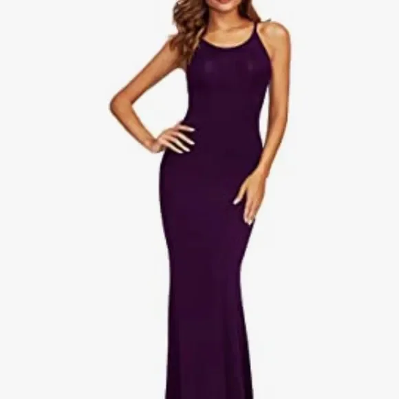 shein dark purple dress SHEIN PETITE Women's Elegant Dark Purple Lace Long-Sleeved Square Neck Maxi Dress, Fishbone Breast Cup Bodycon Party Night Evening Dress,Autumn Summer Dress ,Petite Women